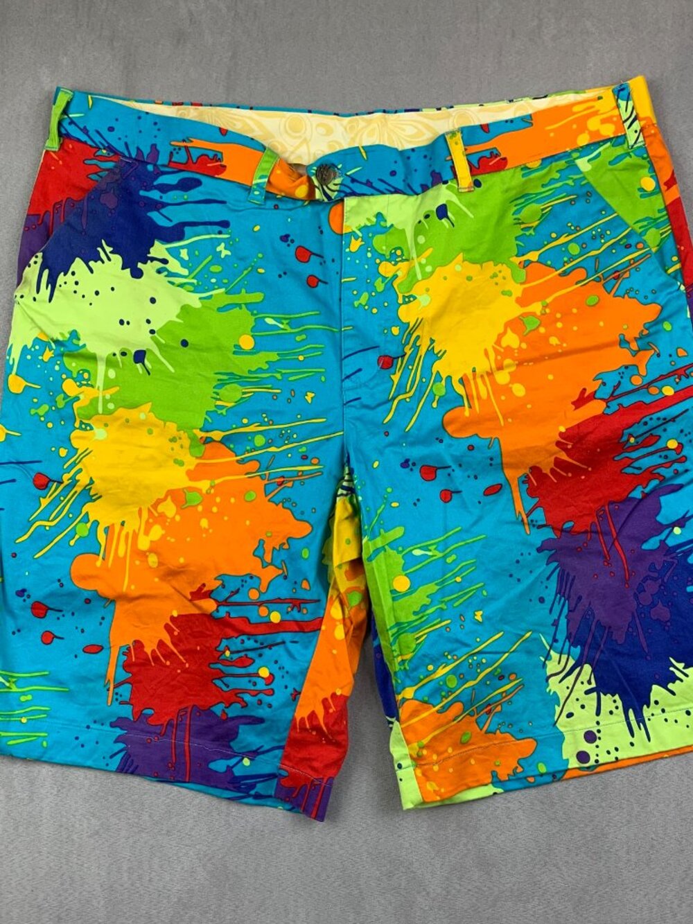 Loudmouth Golf Men Shorts 42 Multicolor Chino Paint Splatter 11" Colorful Summer
